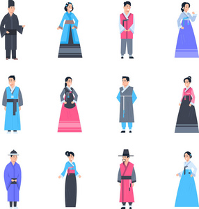 韩国传统服装套装的男女身穿古代服饰的隔离亚洲服饰收藏品