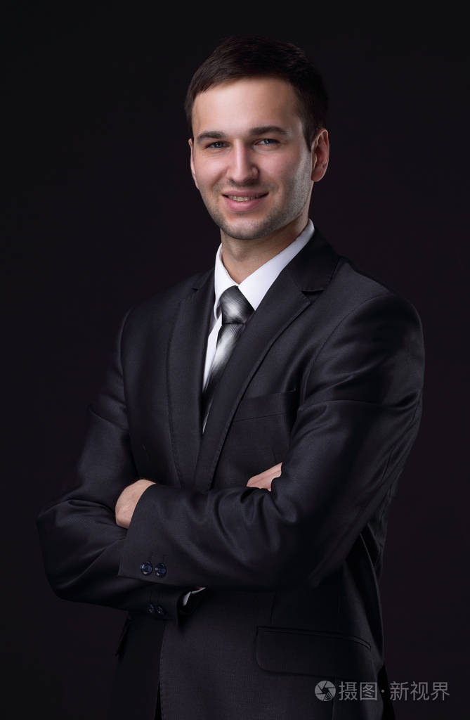 成功的商人孤立的黑色背景