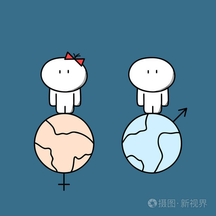 可爱的男人和女人在不同的星球上的空间.男女差异,关系问题与性别符号