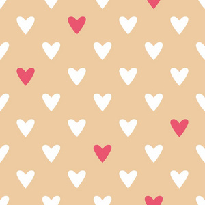 瓷砖可爱的矢量图案与白色和红色的心在柔和的粉红色背景
