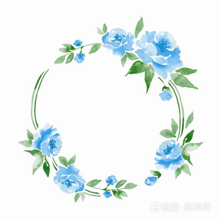 水彩花框 水彩背景与蓝色花照片 正版商用图片0471m5 摄图新视界
