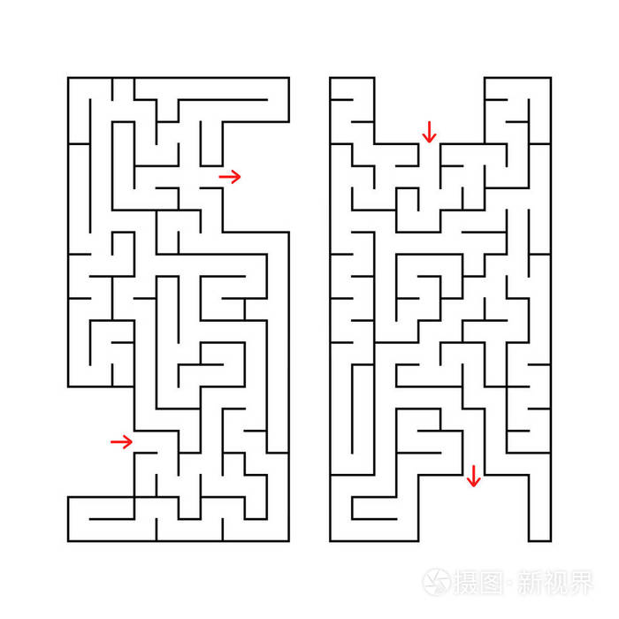 一组两个长方形迷宫.在白色背景上隔离的简单平面矢量插图.