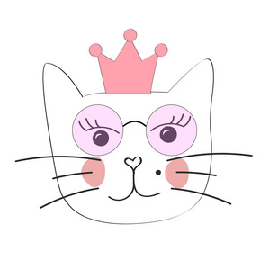 可爱猫咪公主矢量插画做我的情人节贺卡与可爱的卡通猫男孩和女孩相爱