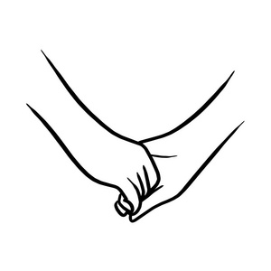 恋人牵手牵手的恋人矢量插图素描手画与黑色线隔离在白色背景上照片