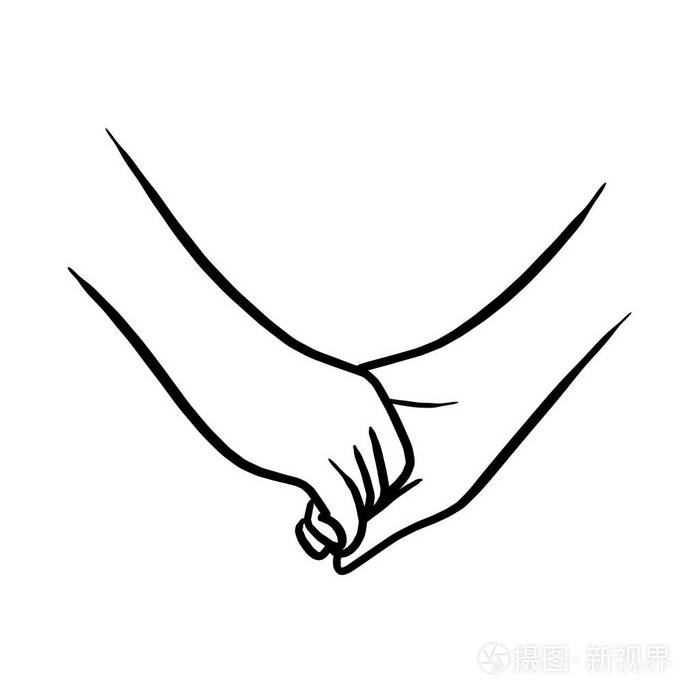 牵手的恋人矢量插图素描手画与黑色线隔离在白色背景上