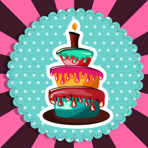 生日贺卡与蛋糕。生日情人节婚礼的概念。平面矢量插图