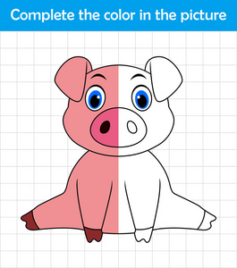 有趣的猪坐着。完成图片儿童图画游戏