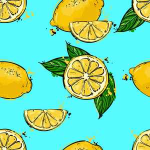 无缝矢量抽象图案与柠檬
