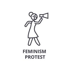 女权主义抗议细线图标符号符号插画线性概念向量