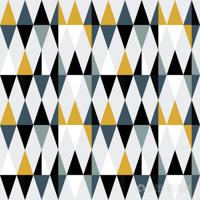 三角形无缝图案的矢量图解设计.现代抽象几何背景与三角形的复古色彩