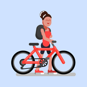 妇女步行与自行车