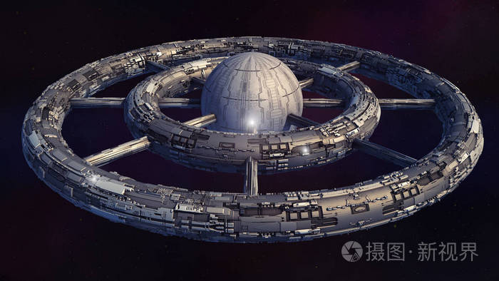 3d渲染外星人宇宙飞船飞碟概念