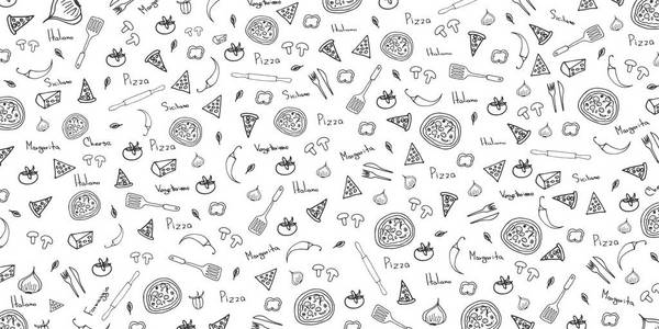 比萨饼图案。比萨背景的涂鸦风格。矢量插图