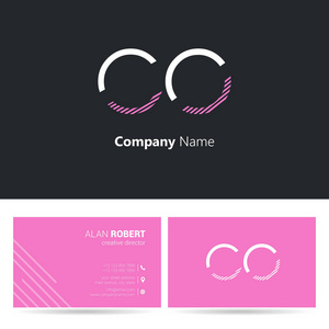 徽标设计的 Co 字母, 笔触样式字体, 名片模板的黑色和粉红色的颜色