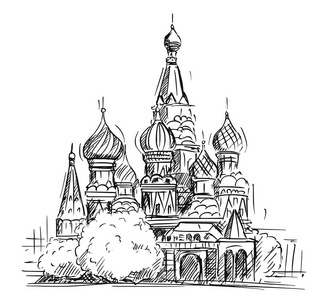 俄罗斯莫斯科圣 Basils 大教堂卡通素描