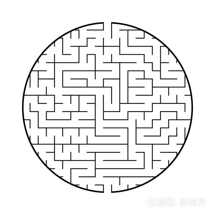 一个有入口和出口的圆形迷宫.在白色背景上隔离的简单平面矢量插图.