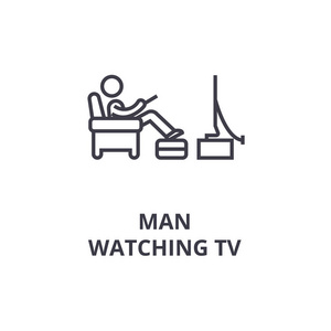 看电视的人细线图标符号符号插画线性概念向量