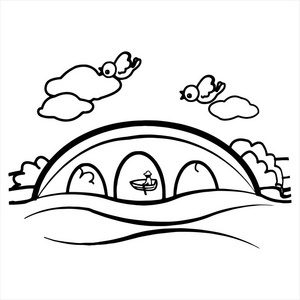 儿童素描画桥可爱的卡通桥白色背景为儿童版画, t恤, 彩色书, 有趣和