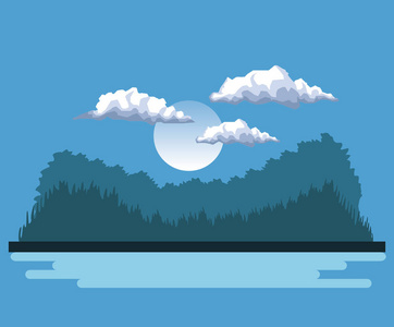 山湖月亮的夜背景风景