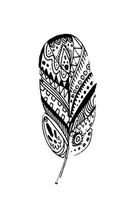 手绘矢量羽毛的波西米亚风格。在白色背景上被隔离