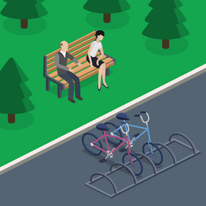在绿色公园休息的人在长凳上