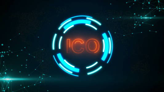 抽象的数字货币按钮 Ico 与连接点和耀斑