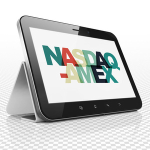 股票市场指数概念 与纳斯达克美国运通显示屏的平板电脑
