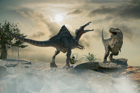 3d 两个史前恐龙争斗的例证