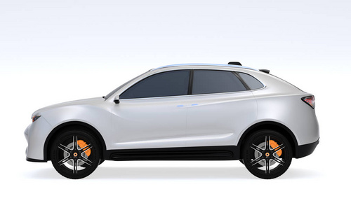侧面视图的白色电动 Suv 概念车隔离在浅灰色背景。3d 渲染图像