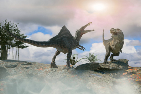3d 两个史前恐龙争斗的例证