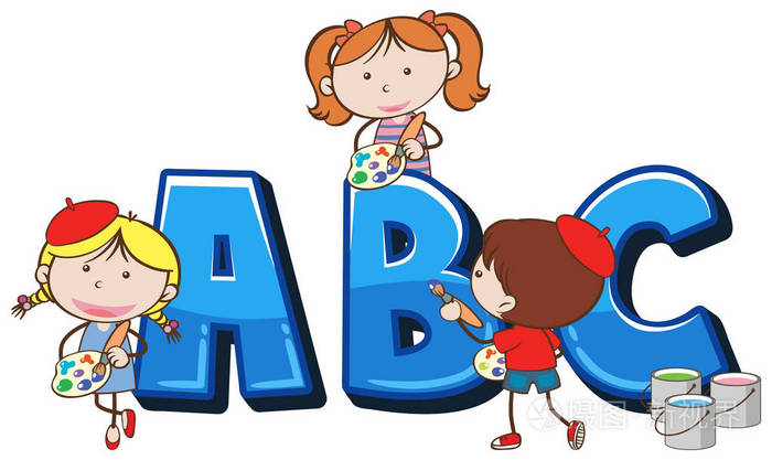 涂鸦孩子画英文字母abc