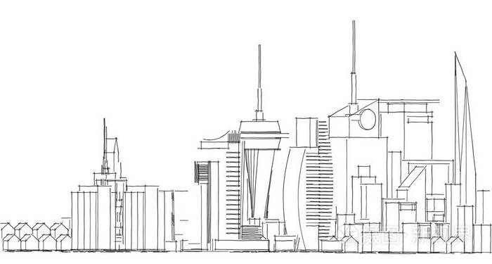 抽象建筑素描插图城市景观