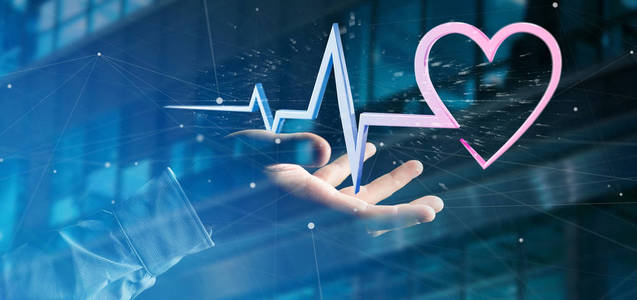 一个持有3d 绘制医疗心脏曲线的商人的看法