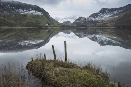 斯诺登尼亚纳 Llyn Nantlle 的美丽冬季景观形象