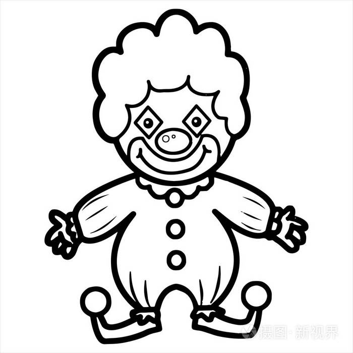 可爱的卡通小丑在白色背景的儿童版画, t恤, 彩色书, 有趣和友好的