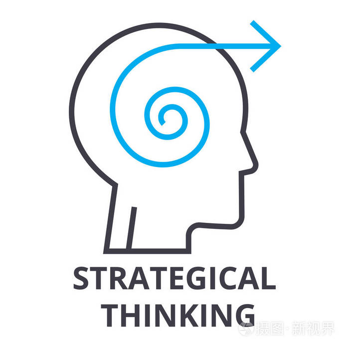 战略思考细线图标,符号,符号,插画,线性概念,向量