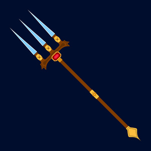 派克武器三叉戟图标.幻想和中世纪武器的标签.卡通风格.