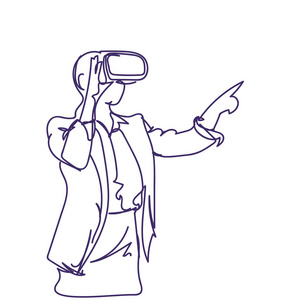 戴3d 眼镜的女人素描虚拟现实耳机涂鸦女性数码护目镜照片