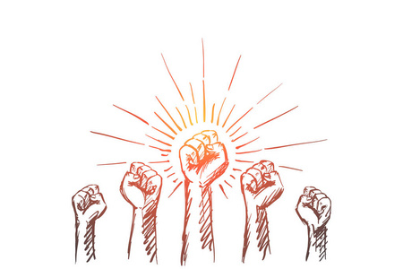 大而有力的紧握拳头图标紧握拳头在桌上的一名商人中