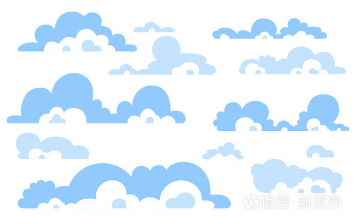 白色蓬松的云彩的剪影被隔绝在白色背景.矢量集