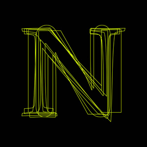 矢量符号线性荧光字母 N, 绿色光在黑色 b 上