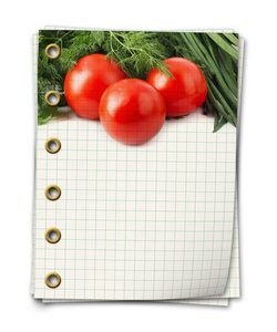 老空白食谱书与蕃茄的相片