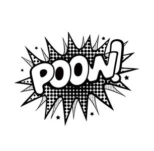 Poow, word 在语音泡沫补丁徽章。漫画书风格矢量贴纸, 别针, 补丁在卡通八十年代九十年代漫画风格