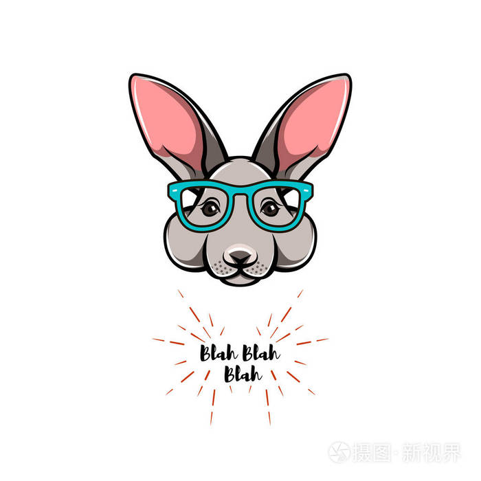 戴眼镜的兔子肖像.聪明的兔子野兔怪胎.矢量插图