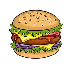 汉堡三明治流行艺术矢量插画