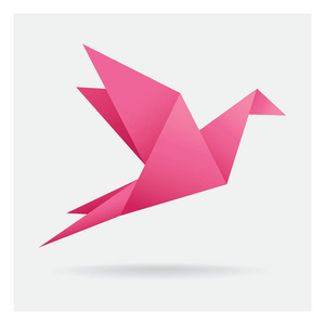 粉红色的鸟纸工艺在框架艺术的背景下飞行隔离