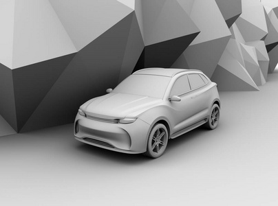 粘土模型绘制电动 Suv 的几何背景。3d 渲染图像