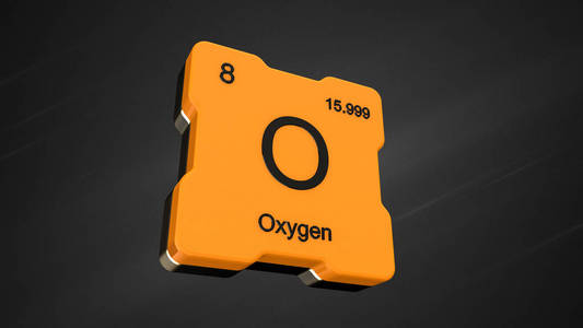 漂亮的镜头耀斑在嘈杂的黑暗背景-3d 渲染的周期表中的氧元素数8照片