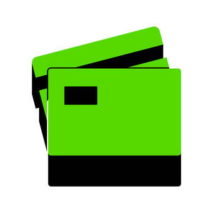 信用卡签名。矢量.绿色3d 图标, 黑色侧面白色