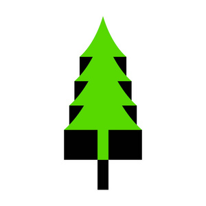 新年树标志。矢量.绿色3d 图标与黑色的一面在